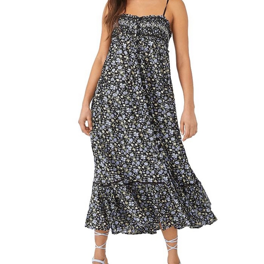 Free People Black Floral Midi Dress